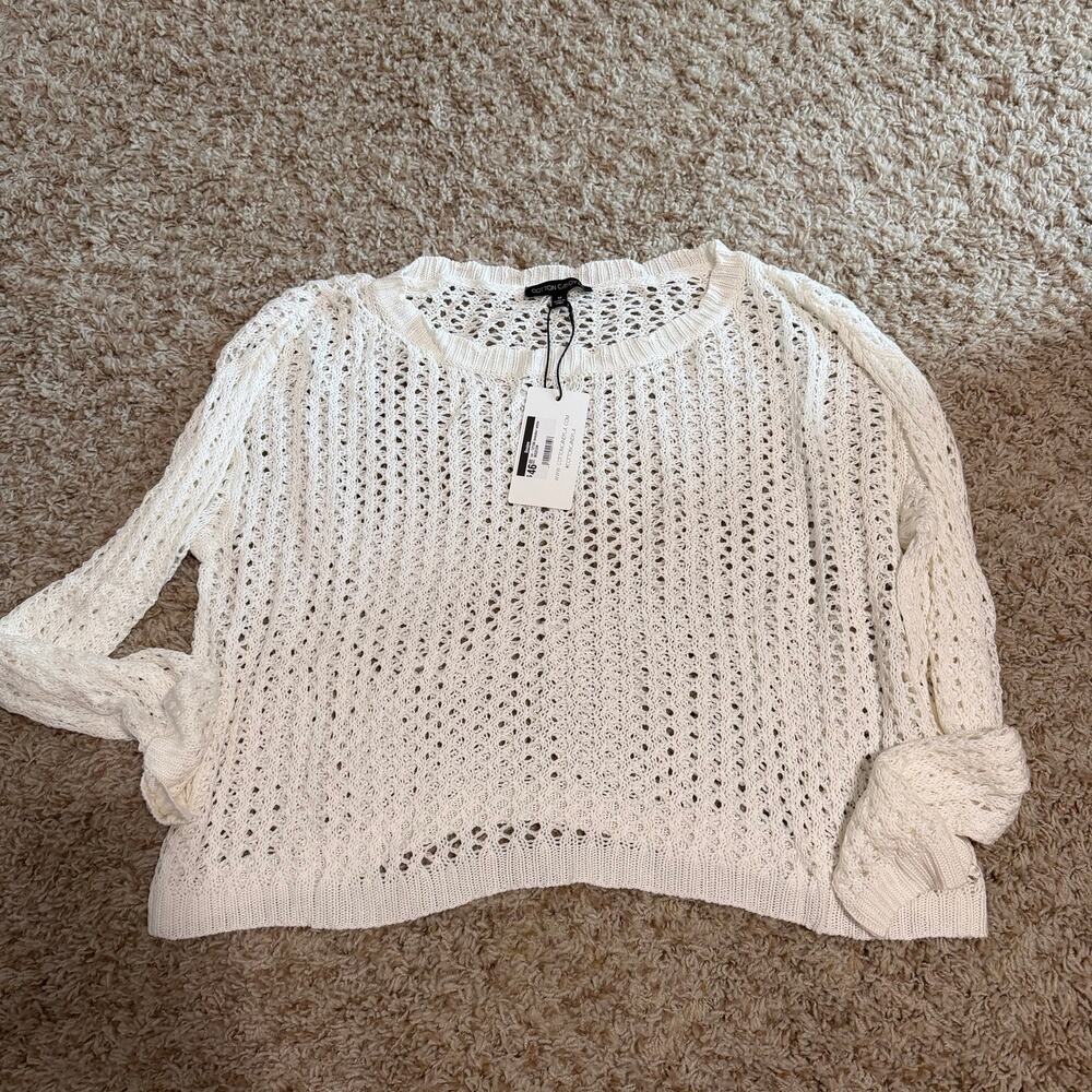 Cotton Candy LA Women's White Knit/ Crochet Sweater